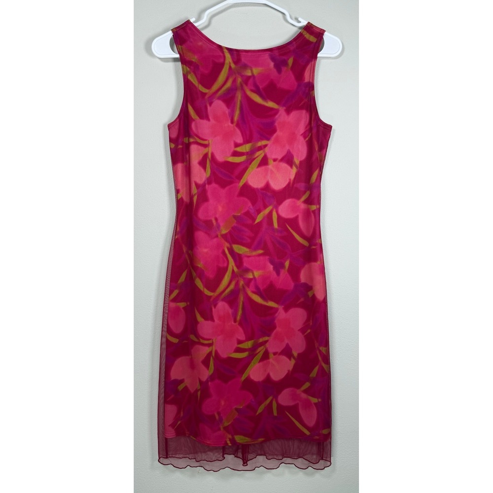 Vintage Y2K Heart & Soul Mesh Floral Midi Dress Womens M 90's Fairycore Sheer